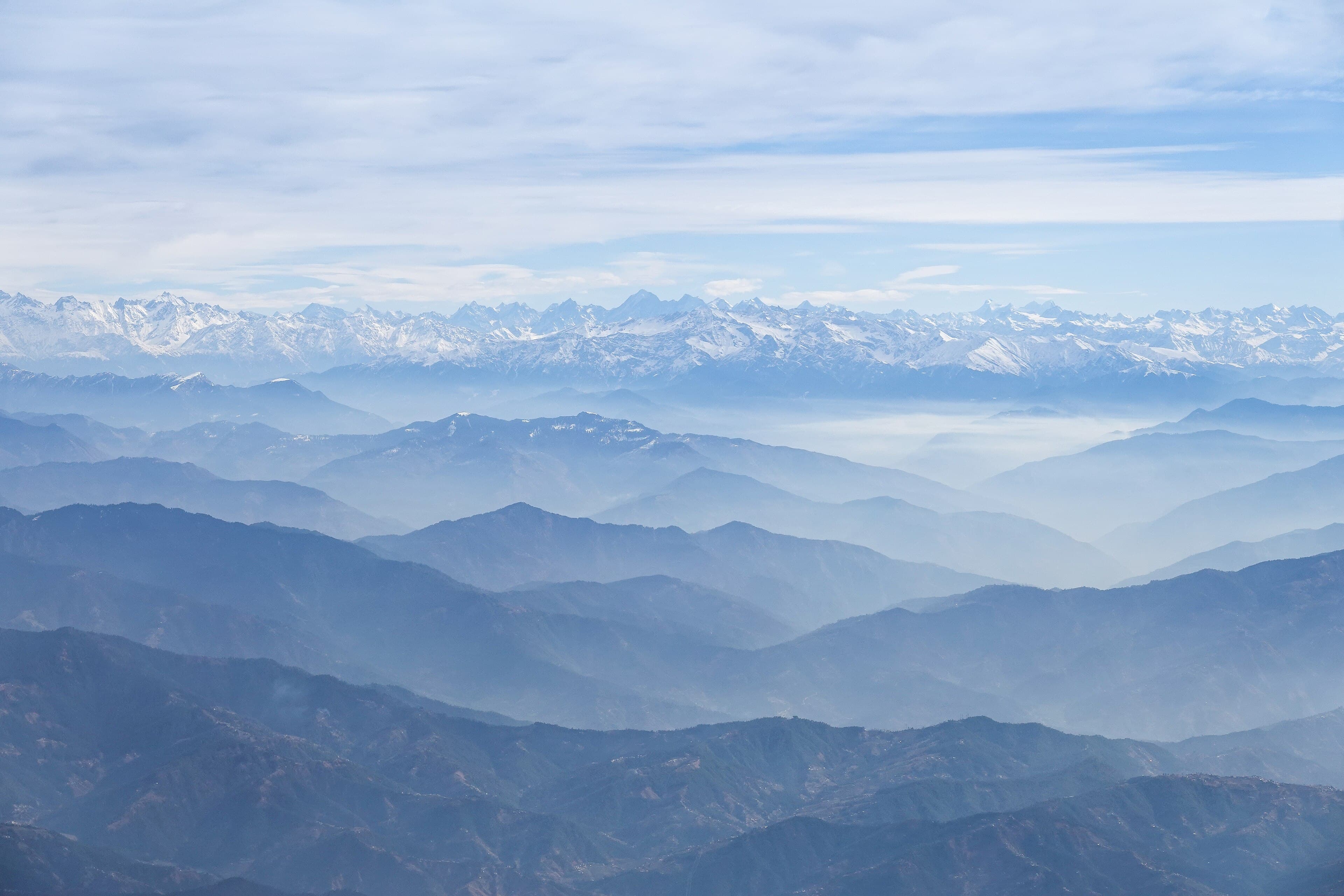 Aerial view of mountainous terrain
